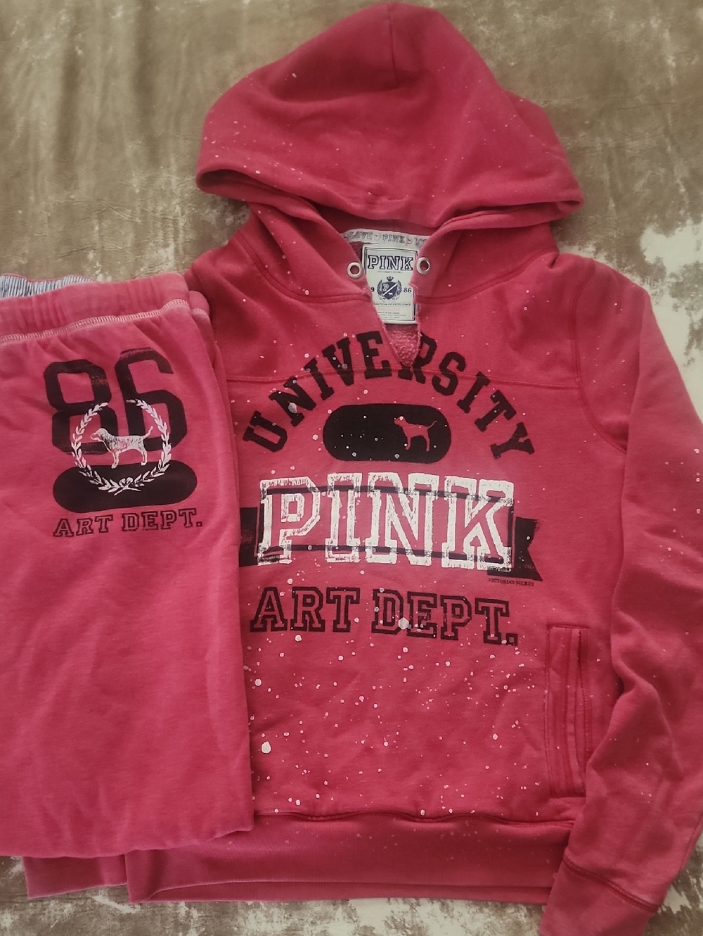 Y2K University Pink Art Dept. Hooded Swearshirt And Pants. Size: M/S